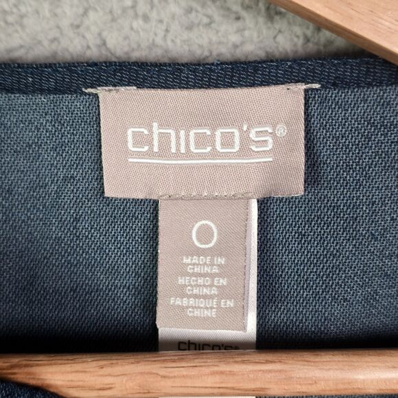 Chicos Lightweight Blue Gray Burnout Jacket Size 0 Geometric Pattern 3/4 Sleeve - Picture 3 of 15